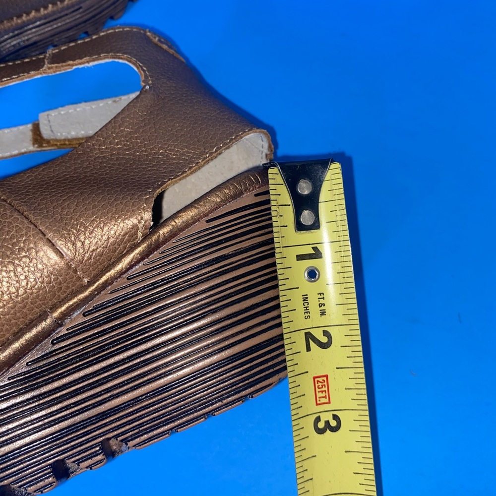 bernie mev. Bronze Metallic Wedge Sandals with Ankle Strap - Picture 7 of 8